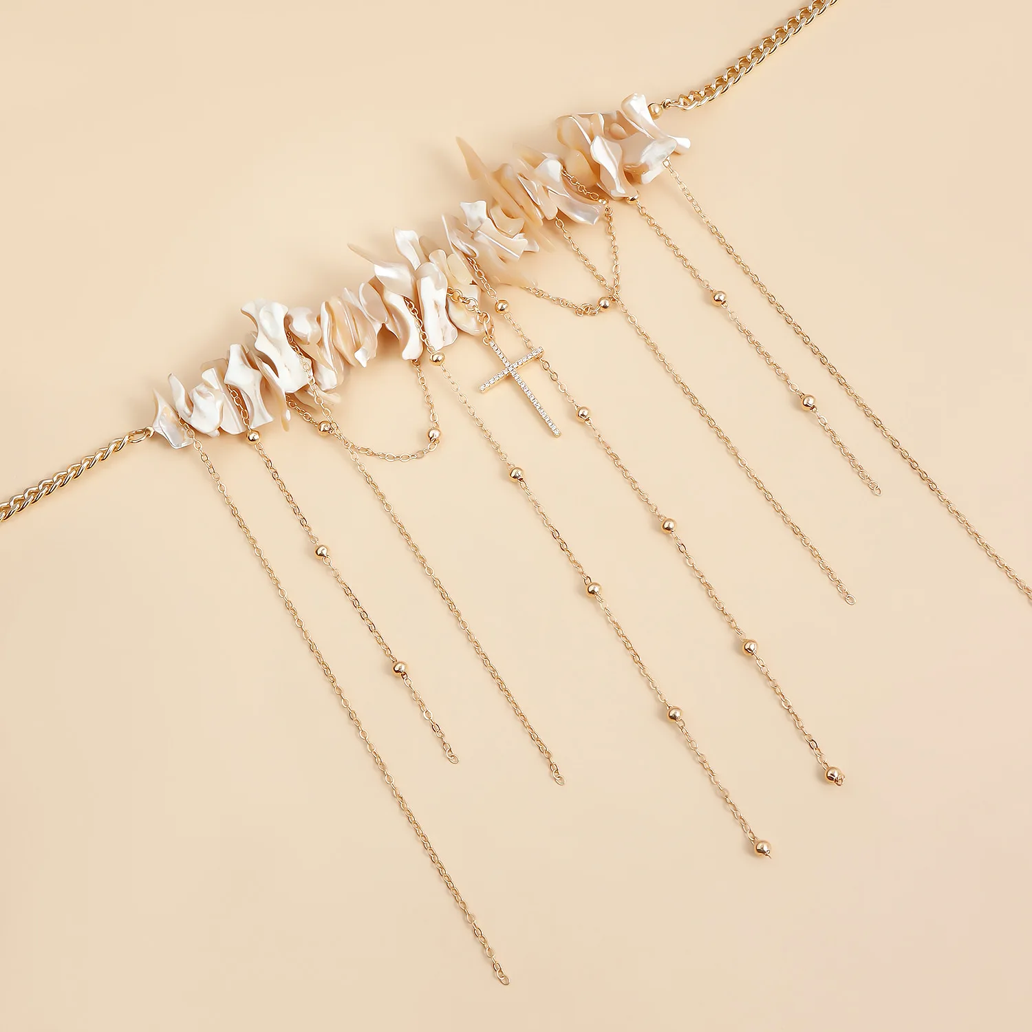New Fashion Trend Accessories Irregular Shell Fringe Cross Mixed with Ins Retro Style Necklace Necklace Festivals Gift