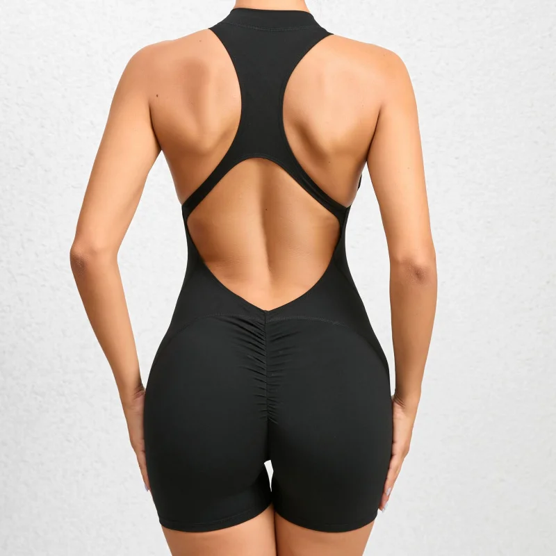 Sexy Seamless Sport Yoga Jumpsuits Zipper Quick Drying Pleated GYM Fitness Bodysuits Push Up Shorts Running Sportswear