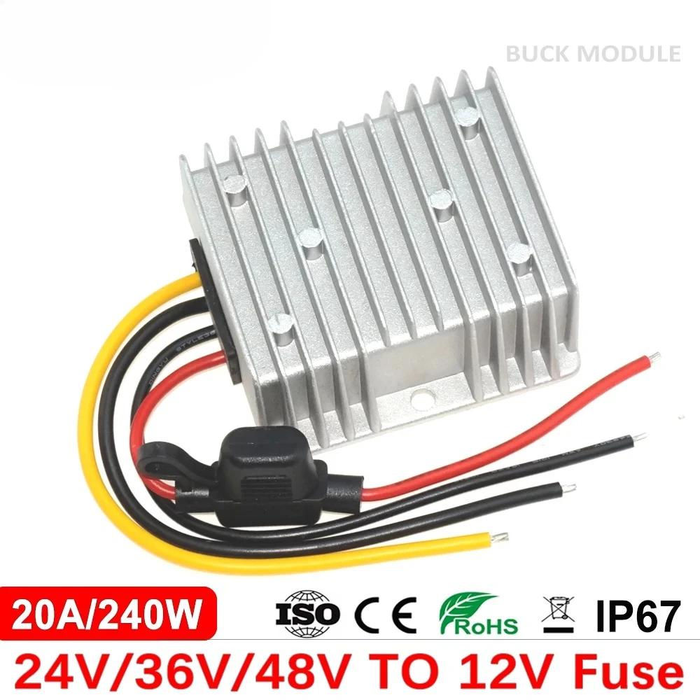 

24V 36V 48V to 12V 10A 20A Step Down DC DC Converter Stabilizer Golf Cart Cars Voltage Reducer with Fuse CE RoHS
