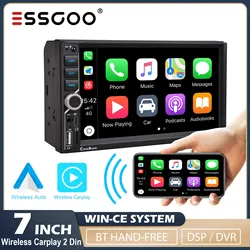 ESSGOO 7-calowe radio samochodowe 2 Din Carplay Android Auto Uniwersalny samochodowy odtwarzacz multimedialny Autoradio DSP HD Ekran dotykowy FM Bluetooth