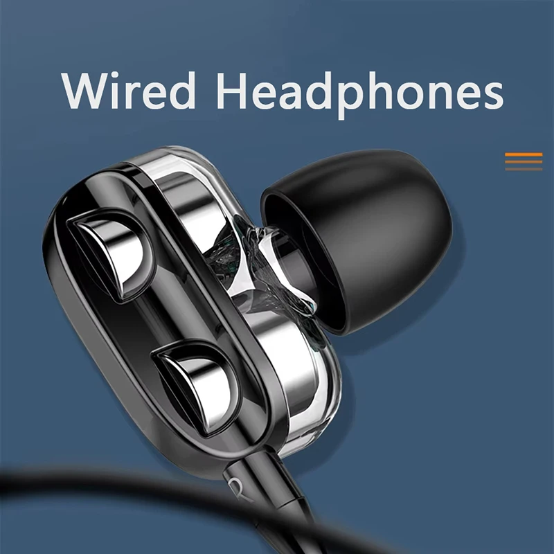 Dual Driver Earphones For iPhone Xiaomi Huawei Android Heavy Bass Sound Running Gaming Audio Accessory Comfortable Sport Fit Kit