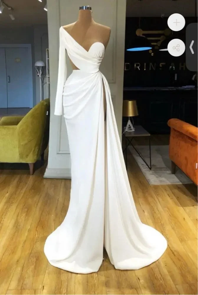 

Custom Made One Shoulder Sweetheart Mermaid Wedding Dresses High Slit Vestido De Noival