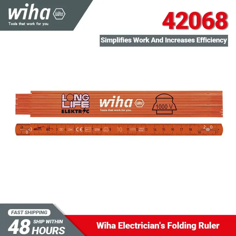 Wiha 2M Long Electrician's Folding Ruler Metric 10 Segments High Efficiency Absolute Precision and  Long Service Life 42068