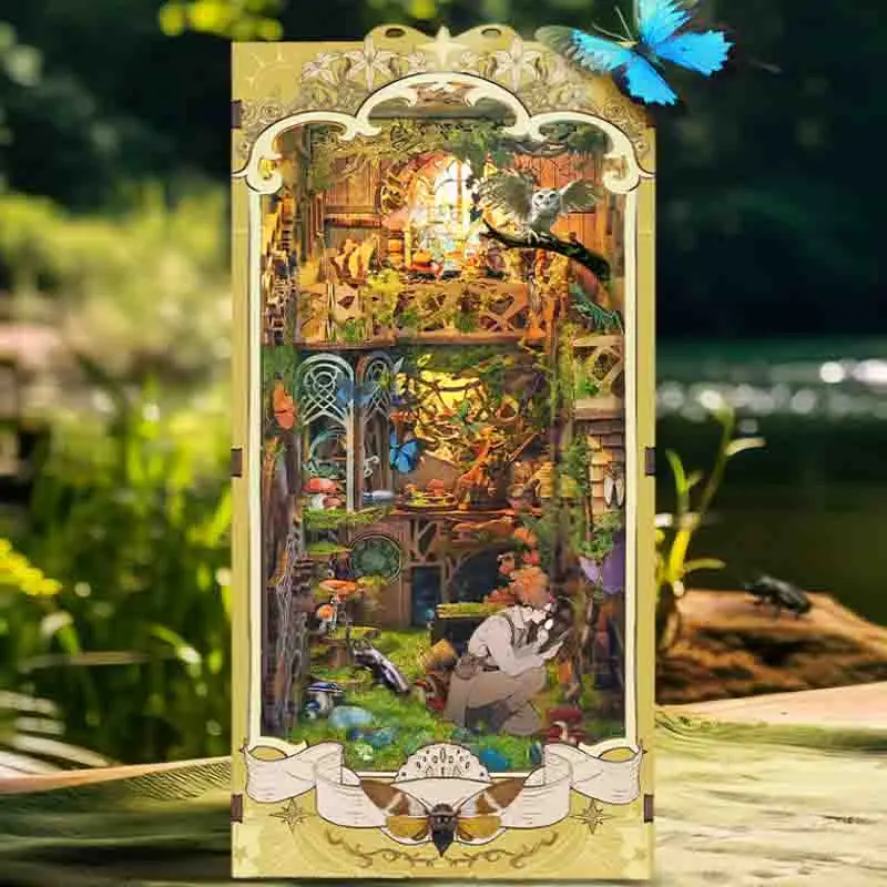 

DIY Book Nook Insert Shelf Kits Wooden Miniature Building Kit The Records of Insects Bookend Bookshelf Home Decoration Gifts