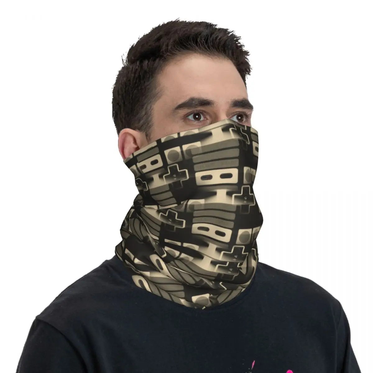 Custom Nostalgic Controller Tiles Bandana Winter Neck Warmer Men Windproof Wrap Face Scarf for Ski Video Game Lover Gaming