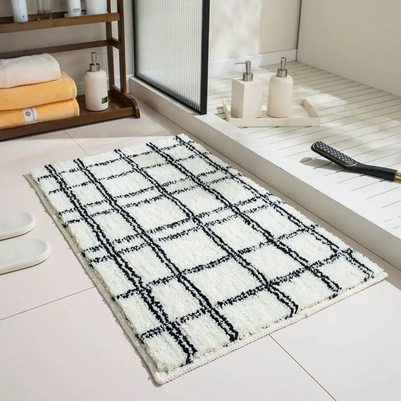 VIKAMA Cream Sage Lattice Rosy Fleck Bath Rug Darling Pastel Water Wicking Wash Area Styling Warm Homely Tough Silken Soft Cozy
