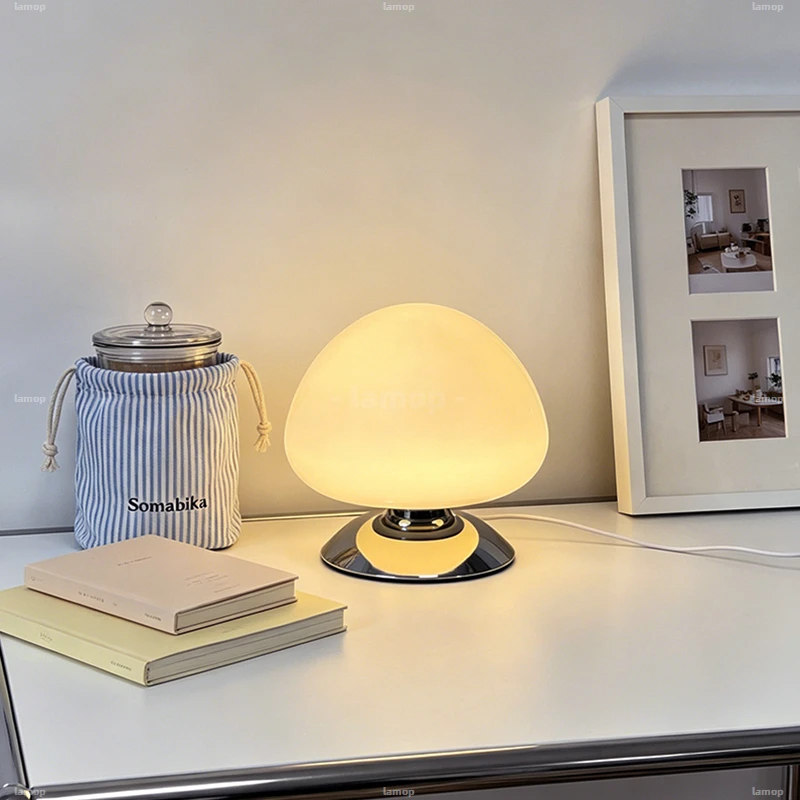 Bauhaus Candy Color Table Lamp Cream Style for Bedroom Study Dining Room & Café Glass Ambient Night Light