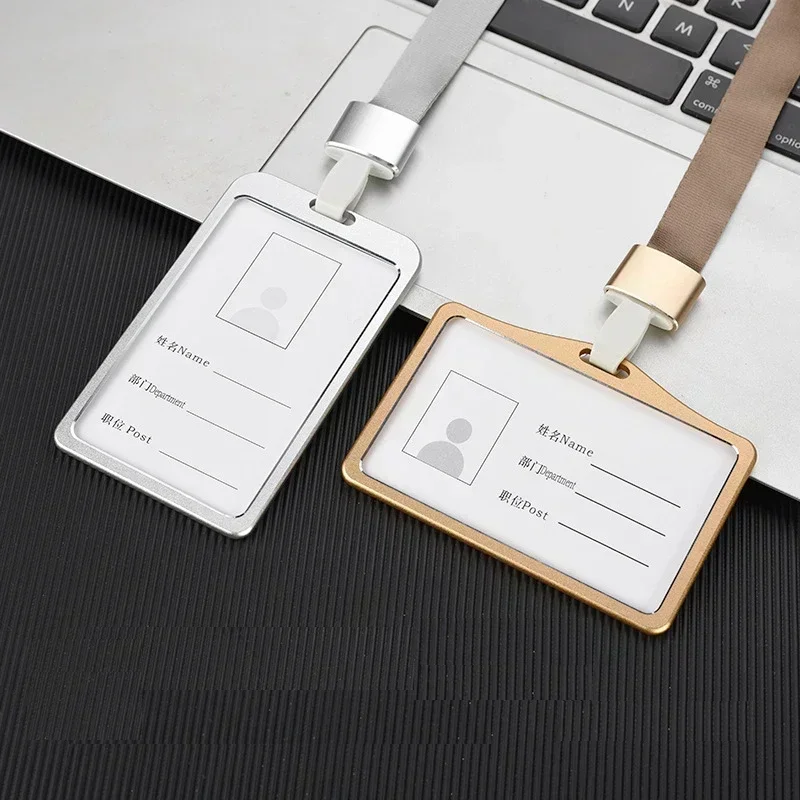 Aluminum Alloy Work Name Card Holders Case Business Work Card ID Badge Lanyard Holder Vertical Metal ID Business Card Cover