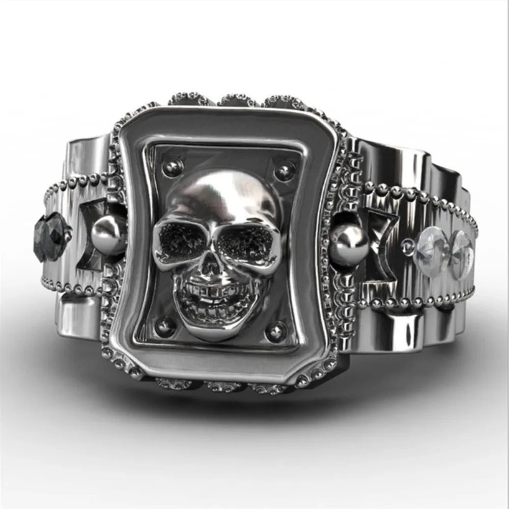 Fashion Popular Retro Geometric Creative Skull Relief Men's Hip-hop Rock Punk Street Niche Party Holiday Gift Accessories