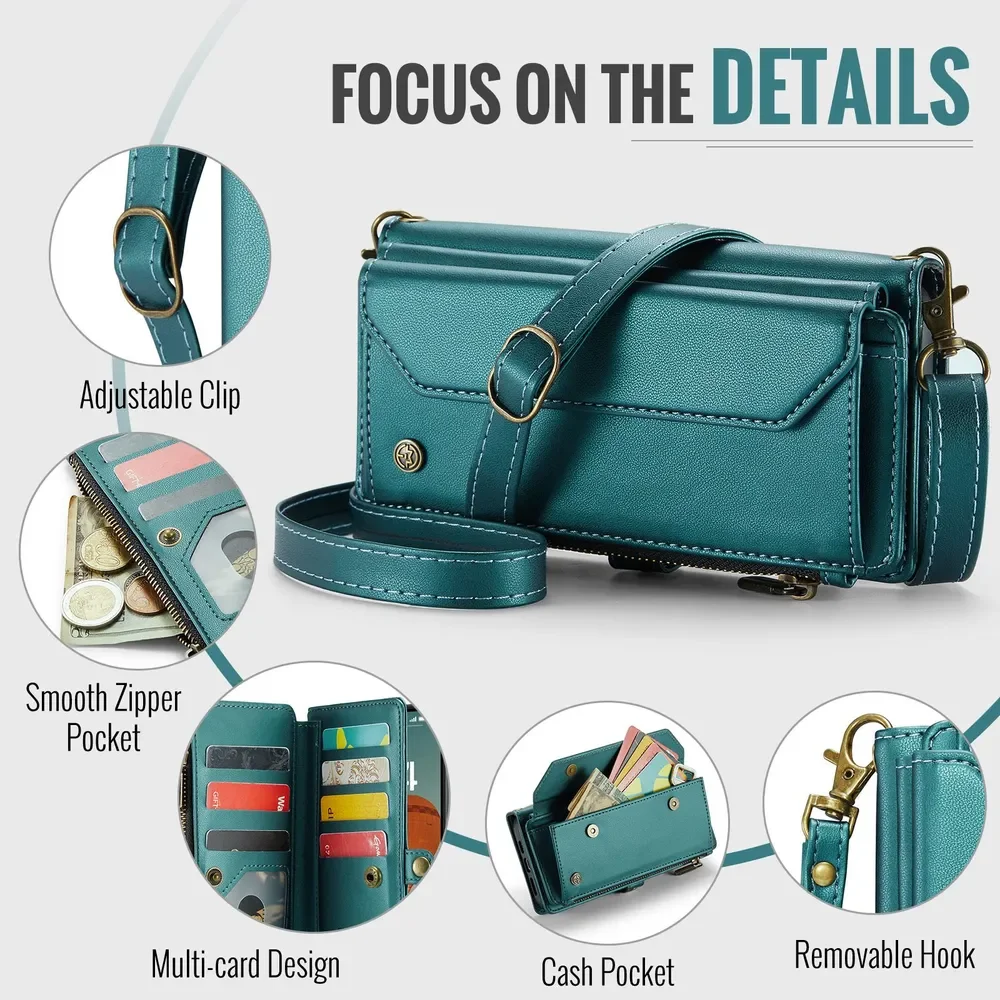 

Case for iPhone16 Pro Card Slots Magnetic Closure Shockproof PU Leather Protective Wireless Charging Design Crossbody Cover capa