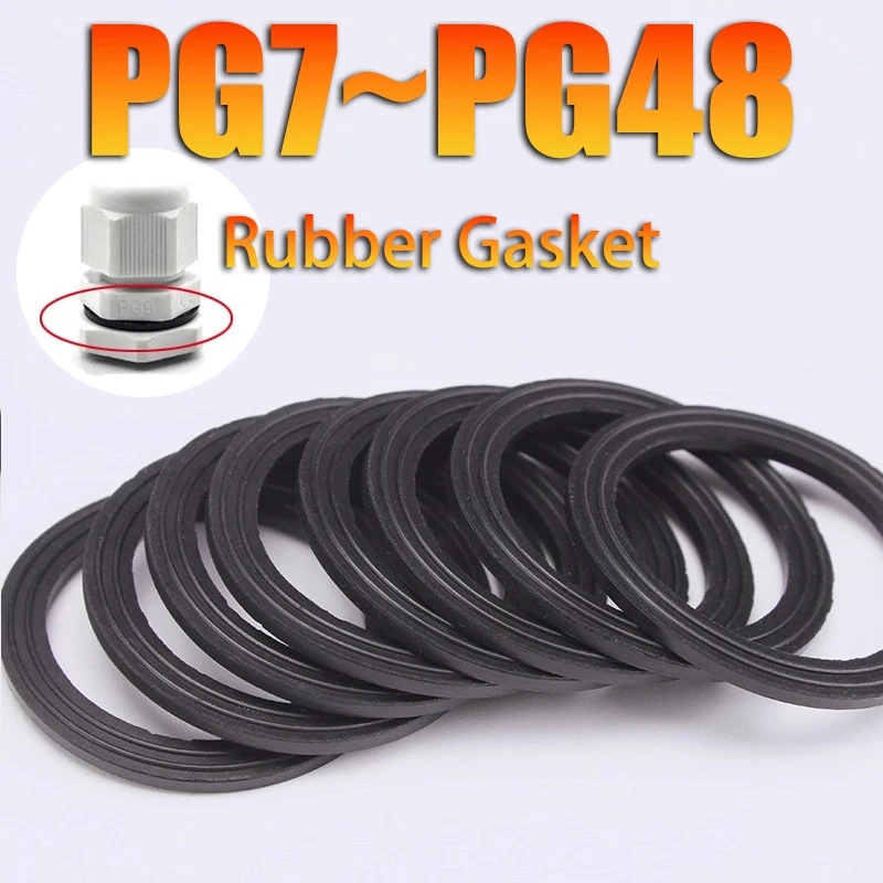 PG7~PG48 Rubber Gasket Waterproof O Ring Washer Insulated Round Shape Seal for Nylon Plastic Cable Gland Connector Black