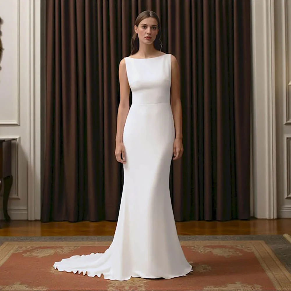 

Civil Mermaid Wedding Dresses 2025 Sleeveless Open Back Simple Bridal Gowns Elegant Buttons Women Brides Dresses Customized