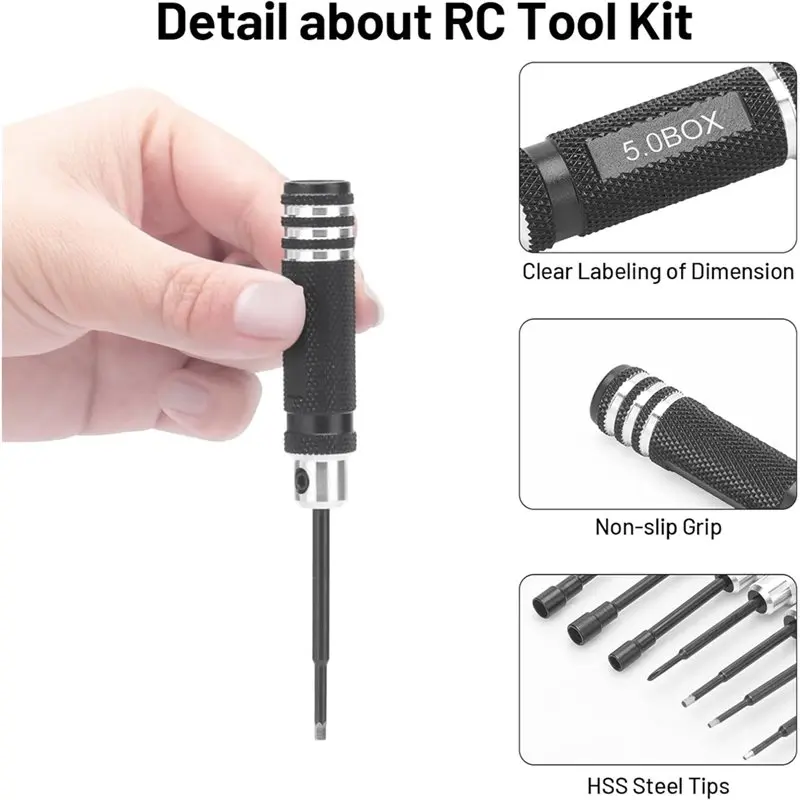 A84X-For 1/24 1/18 Axial SCX24 Traxxas TRX4M Losi Mini-T 2.0 Wltoys Tamiya HSP HPI Multi-Size RC Screwdriver Set, RC Tool Kit