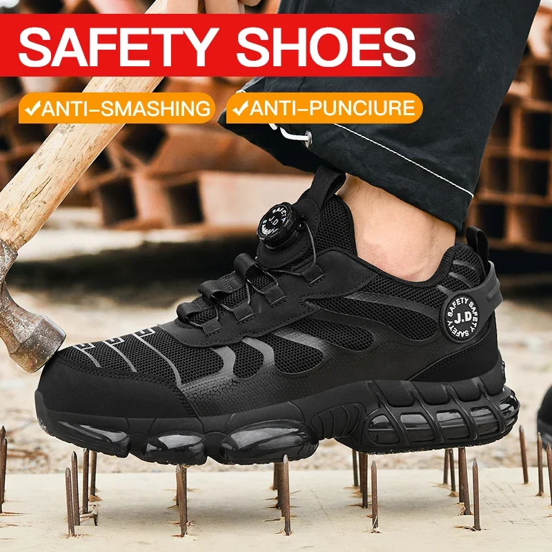 

Men's New Safety Shoes with Rotating Button Men Anti-Smash Anti-Puncture Work Shoes Men Mining Boots Security Protective Boots