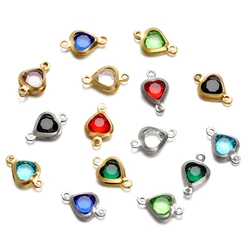 10pcs/lot Stainless Steel Crystal Love Heart Double Ring Pendants for DIY Bracelet Necklace Beads Jewelry Making Accessories