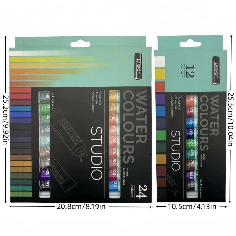 12/24 Colors Watercolor Paint Set, 12ml Tubes Art Supplies for Hand Painting & Wall Art, Beginner Student Painting Kit