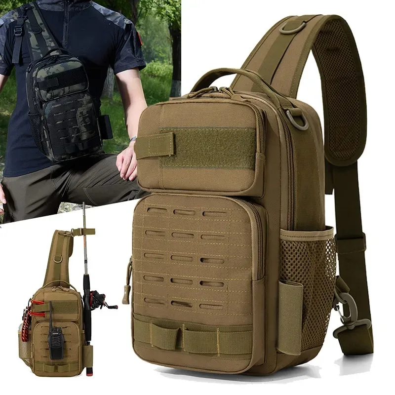

Tactical Climbing Chest Bag Backpack Accessories Lure Outdoor Fishing Camping Hiking Bag with Rod Holder Men Molle Fanny Pack