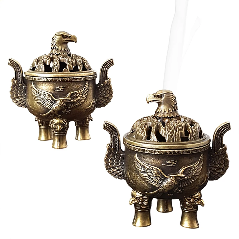 Retro Alloy Incense Burner Hollow Out Four Legged Stick Holder Mini Sandalwood Censer Home Decoration