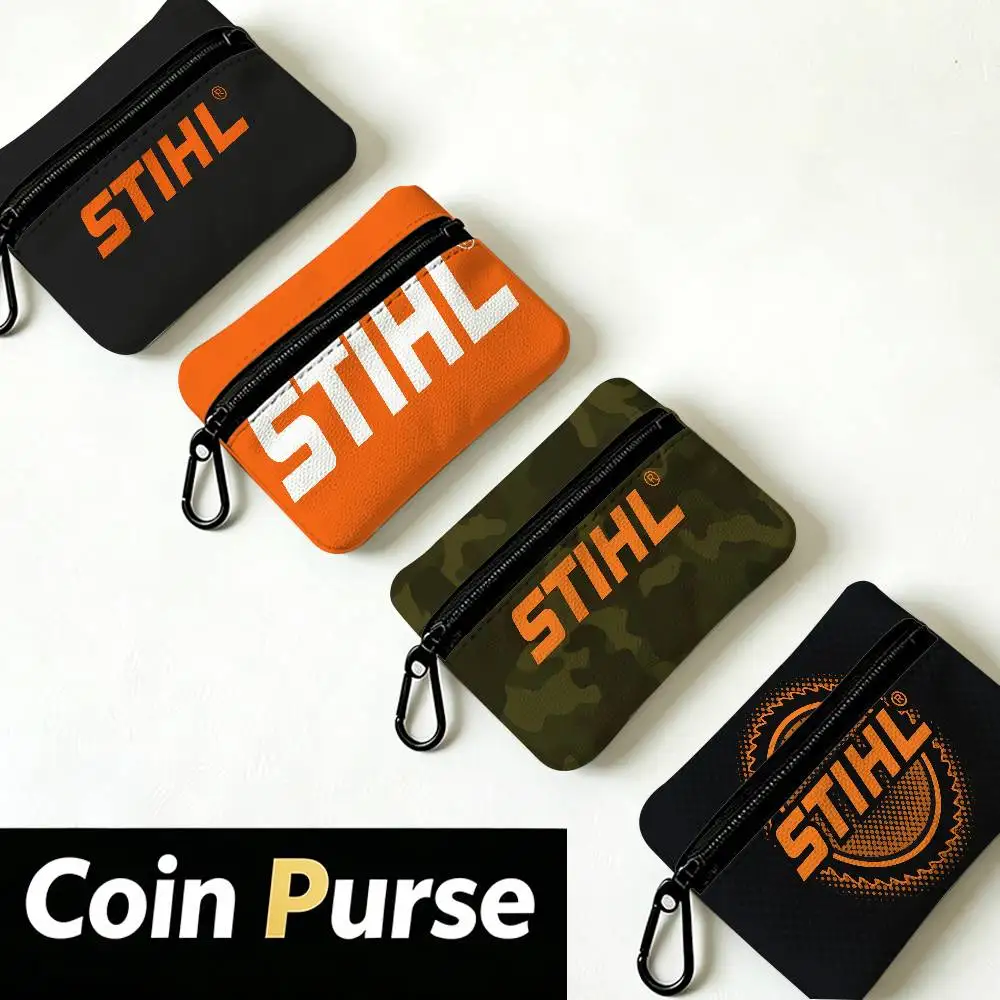 S-Stihl logo Oxford Cloth Zipper Coin Purse Portable Hanging Key Pouch Organizer For Travel Cosmetic Bag