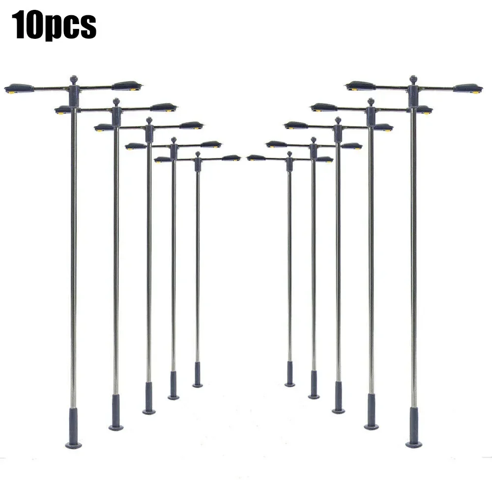 

Set of 10 Adjustable LED Double Whip Lamps for H0 00 For Streets Maximum Height of 104mm with Series Resistor Compatibility