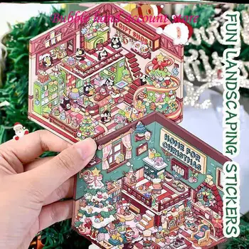 クリスマス収納と風景ハウスステッカー、DIY 3Dミニチュアシーン、子供向けパズルステッカー、ハンドアカウントギフト