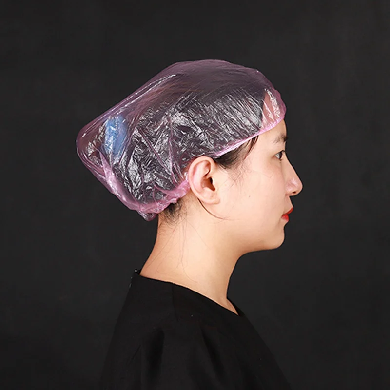 1000XSet Disposable Plastic Pink Shower Cap Ladies Waterproof Spa Salon Hotel Hair Color Elastic Shower Cap