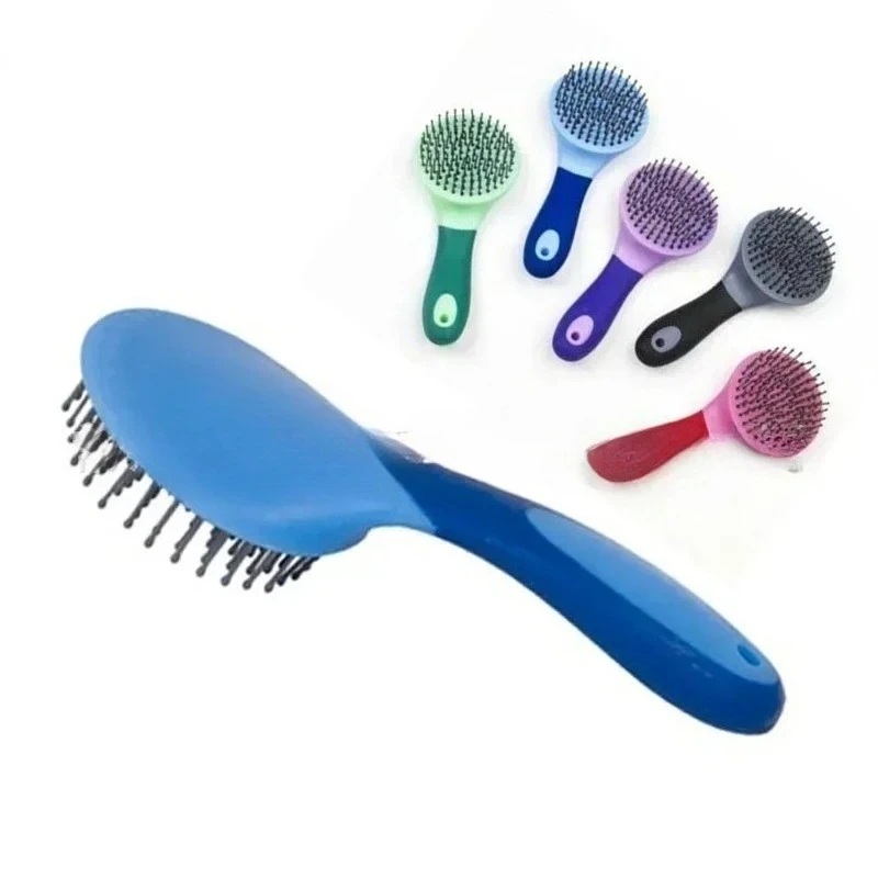 1pc Horse Mane & Tail Brush Round Shaped Soft Rubber Grip Needle Bristles Stable Cleaning Kit Horse Grooming Brush New
