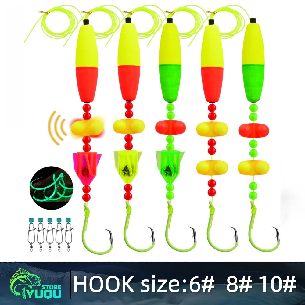 

5pcs/1bag Long Cast Floating Bait Catfish Float Rigs with Rattler 6/0-10/0 Hooks Noise-Attracting Catfishing Equipment