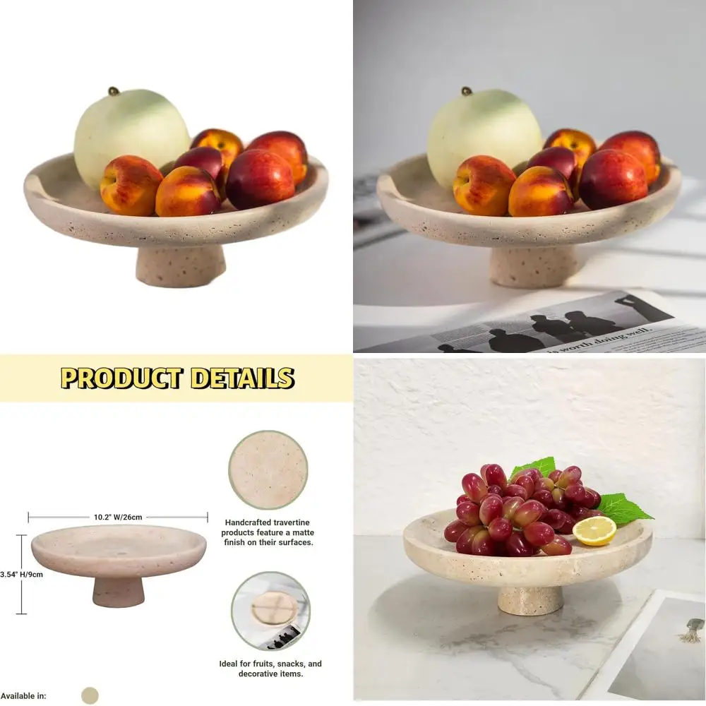 

Большая чаша из натурального травертина 10.2 - Элегантная декоративная подставка для кухни, столовой или прихожей