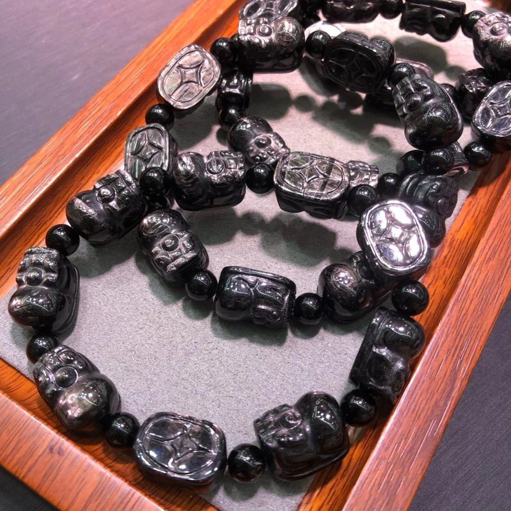 10*15mm 1PCS Natural Hypersthene Pixiu Bead Bracelet for Women Fashion Crystal Healing Energy Gemstone Yoga Jewelry Charm