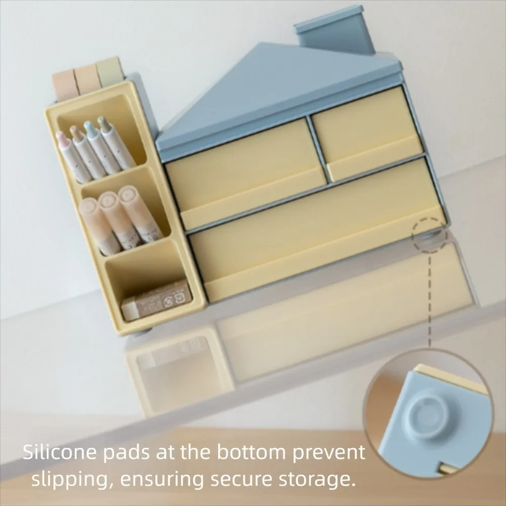 

Large Capacity Slanted Pen Holder Desk Organizer Finishing Shelf Desk Stationery Storage Box Dopamine with Drawer