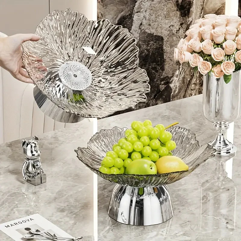 Transparent High-foot Fruit Plate Home Living Room Coffee Table Light Luxury High-end Fruit Basin New Candy Snack Display Plate
