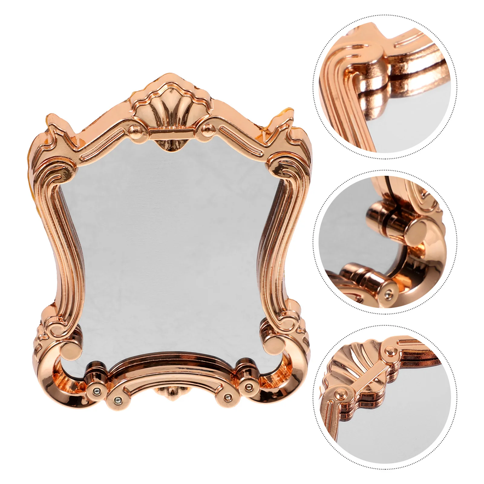 Retro Dollhouse Mini Bathroom Mirror Furniture Miniature Scene Decoration Accessories (Bronze) 1pc Houses Mirrors Vintage