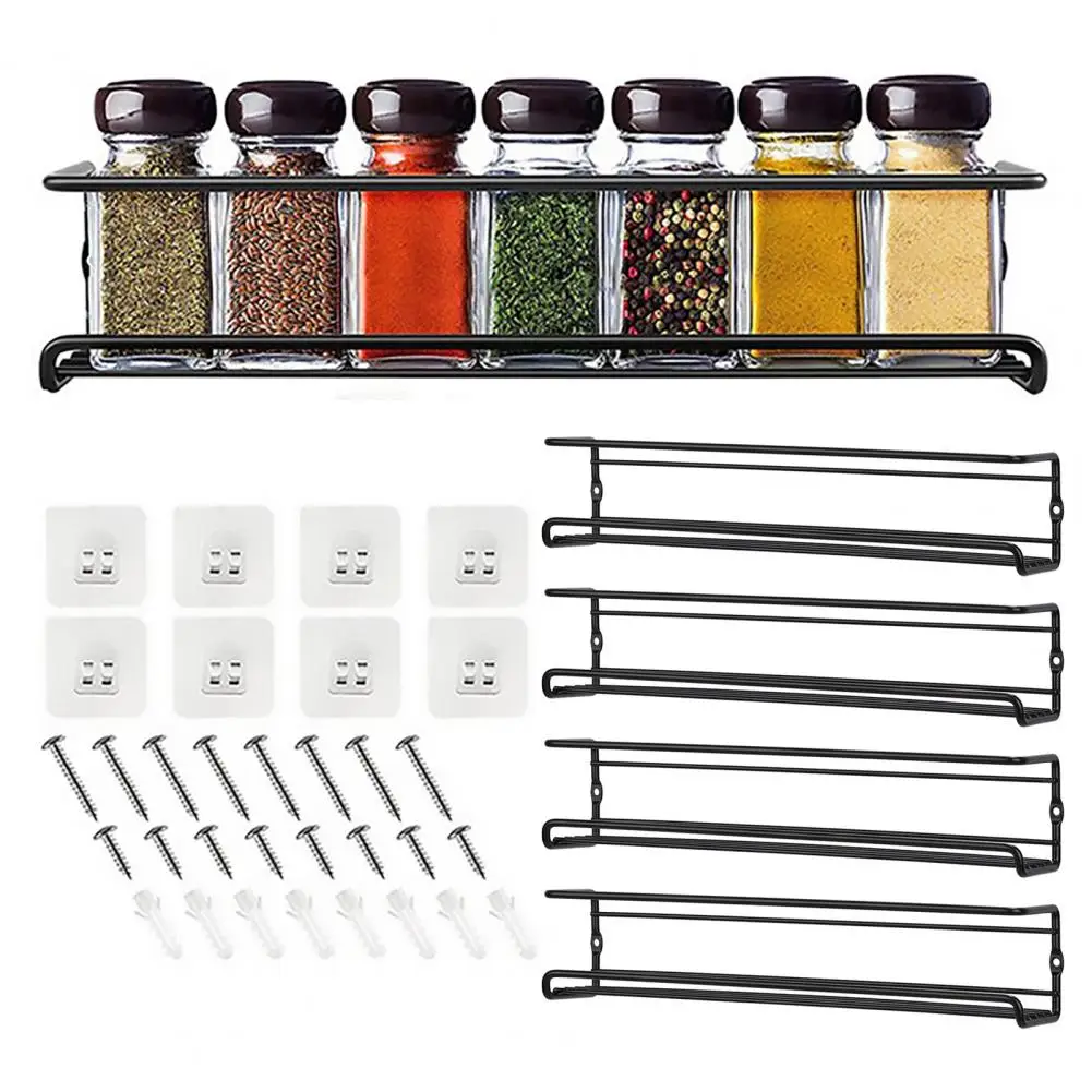 2/4Pcs Convenient Spice Rack Carbon Steel Spice Holder Hollow Out Kitchen Cabinet Spice Shelf Organizer  Multifunctional