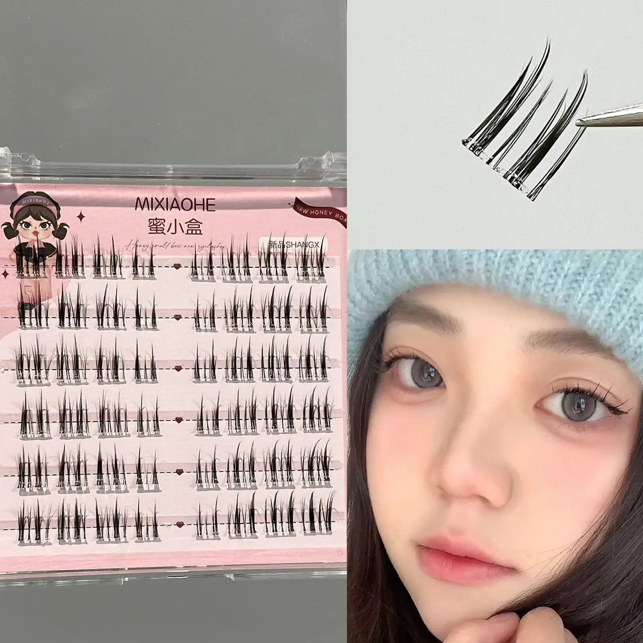Mixiaohe Segmented Natural Upper Lashes Wispy Clusters Thin Clear Jelly Band Snug Fit Natural Big Eyes Student Daily Nude Makeup