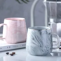 400ml Vintage Ceramic Coffee Cup Nordic Style Gold Rim Breakfast Oatmeal Milk Mug Marble Pattern Creative Teacup Couple Drinking