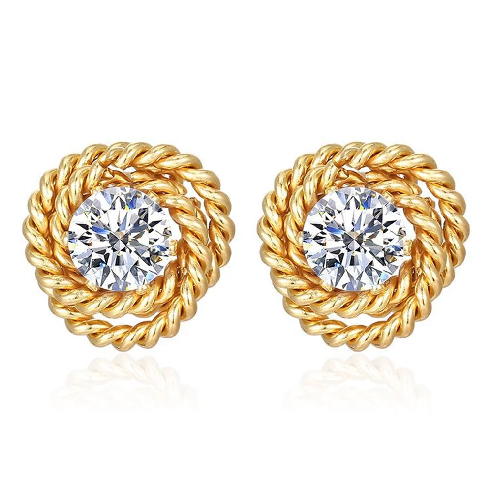 

Vintage Twist Shape Round CZ Stud Earrings Gold Color Stainless Steel Zircon Earrings for Women Girls Party Fashion Jewelry Gift