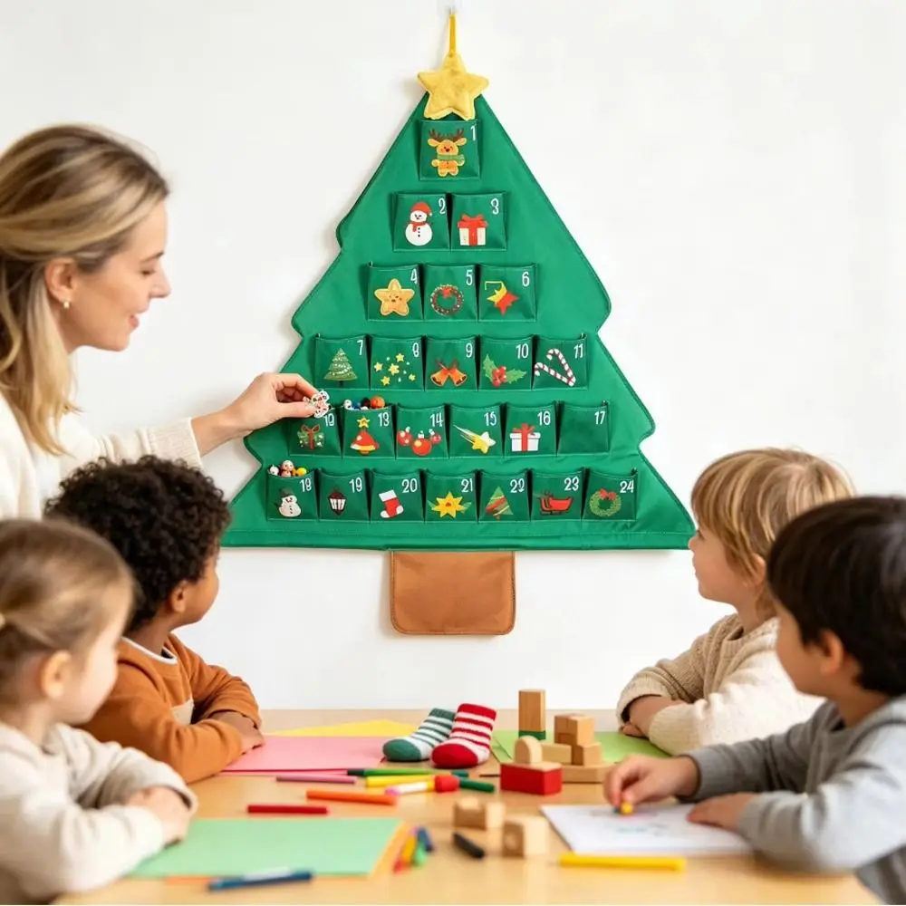 Tree Shape Christmas Tree Shape Storage Bag Hanging Design With Pockets Countdown Calendar Storage Bags Reusable Empty Cloth