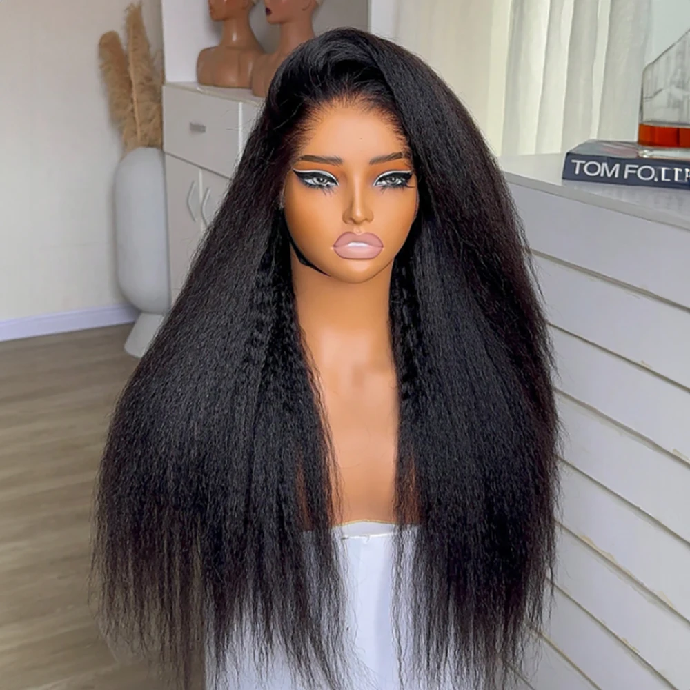 250% Dichte Kinky Straight 13x6 Lace Front Perücken aus Echthaar 34 Zoll Wear & Go 5x7 Glueless Perücken für Frauen Yaki Kinky Straight
