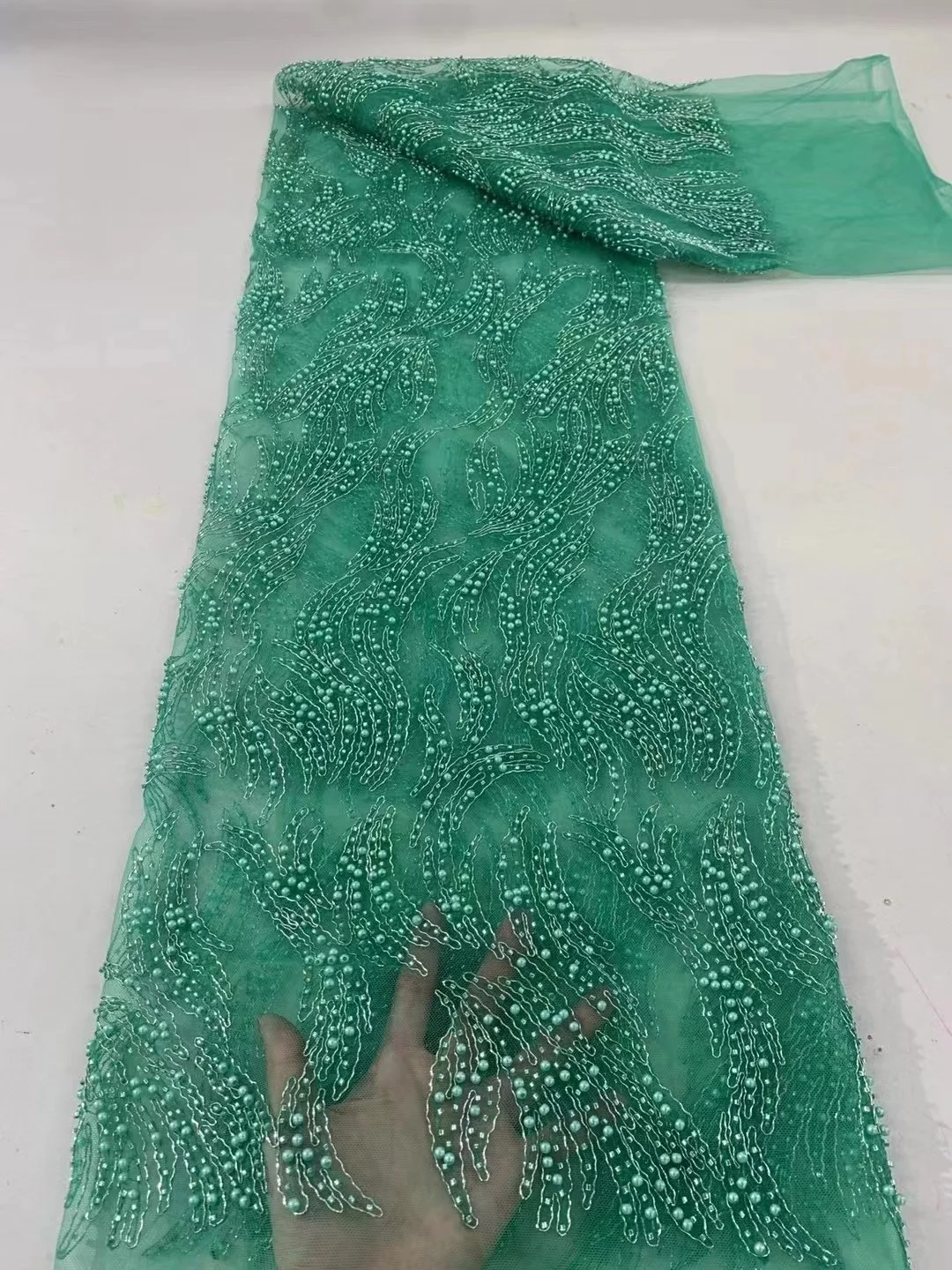 

2024 High Quality Beaded Lace Nigerian Groom Embroidered Dress Material For Party Sewing Luxury African French Beads Lace Fabric