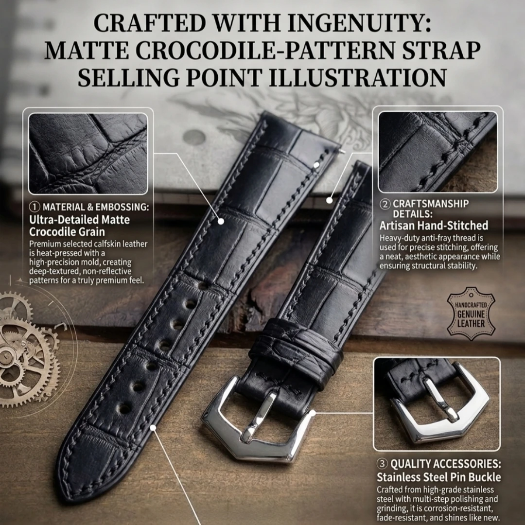 High-End Hand-Made Custom Genuine Alligator Belly Leather Curved End Watch Strap 20mm 21mm 22mm Watch Band