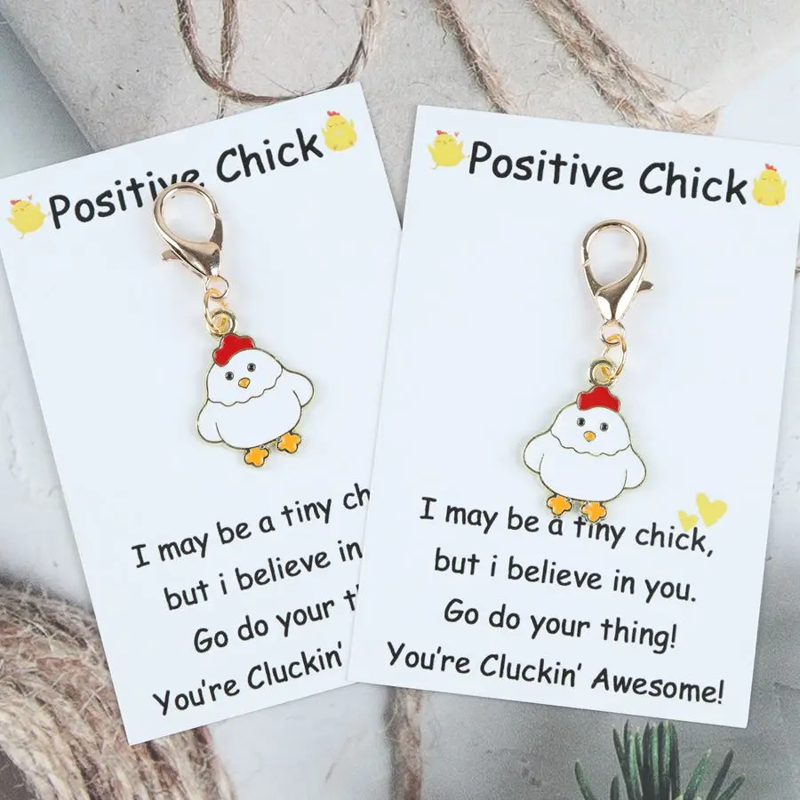1pc / 2pcs Cute Chicken Keychain, comes with a heartwarming motivational card – perfect as a gift for friends and family.