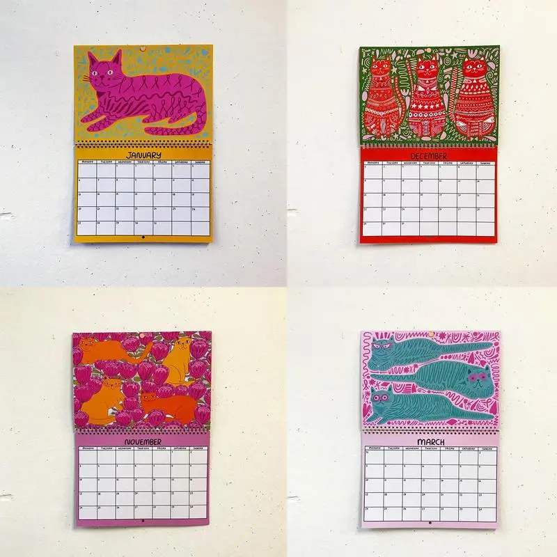 2025 ลูกแมวที่มีสีสันปฏิทินบทคัดย่อ Art Cat ปฏิทินผนังที่น่าสนใจ Wall Art เริ่มต้นรายวัน Scheduler พลิกปฏิทิน