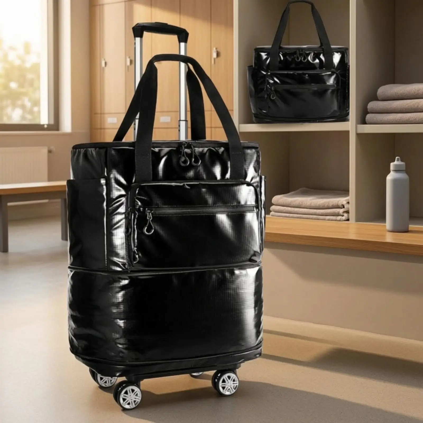 Foldable Rolling Duffel Bag with Detachable Cart for Effortless Station Transit