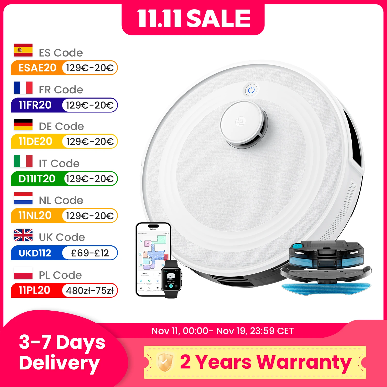 LEFANT M2 Robot Vacuum Cleaner, Laser Navigation dToF, 6000Pa, Anti-Tangle, Selected Area Cleaning, Ideal for Pet Hair, Carpets