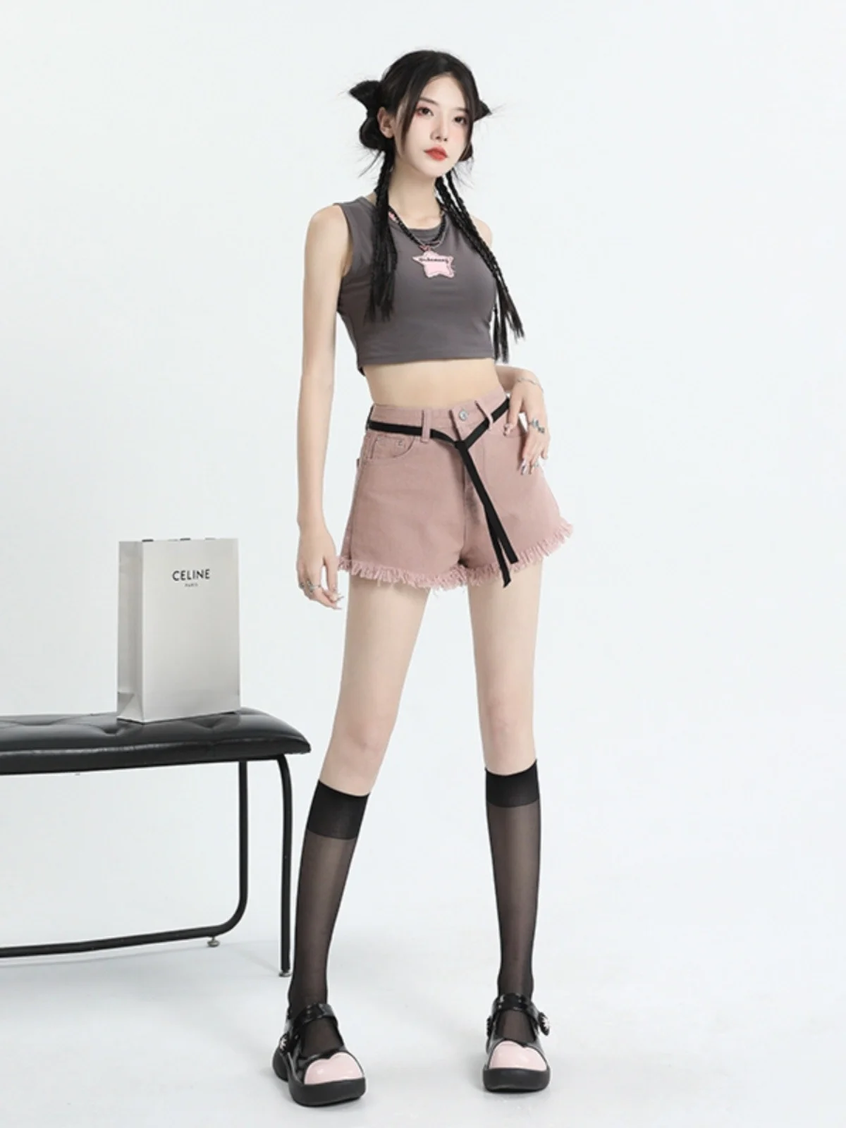 High Waist Denim Shorts Women's Slim A-Line Design Summer New Sweet And Spicy Outerwear Hot Pants Light Blue Cotton Polyester...