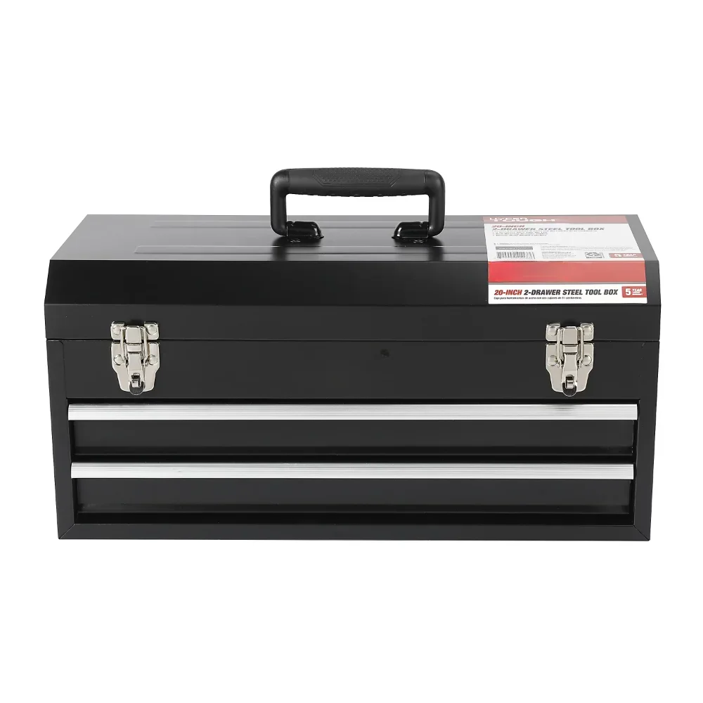 20-Inch 2-Drawer Tool Box, Tool Chest with Flip-Up Lid, Black Tool Case