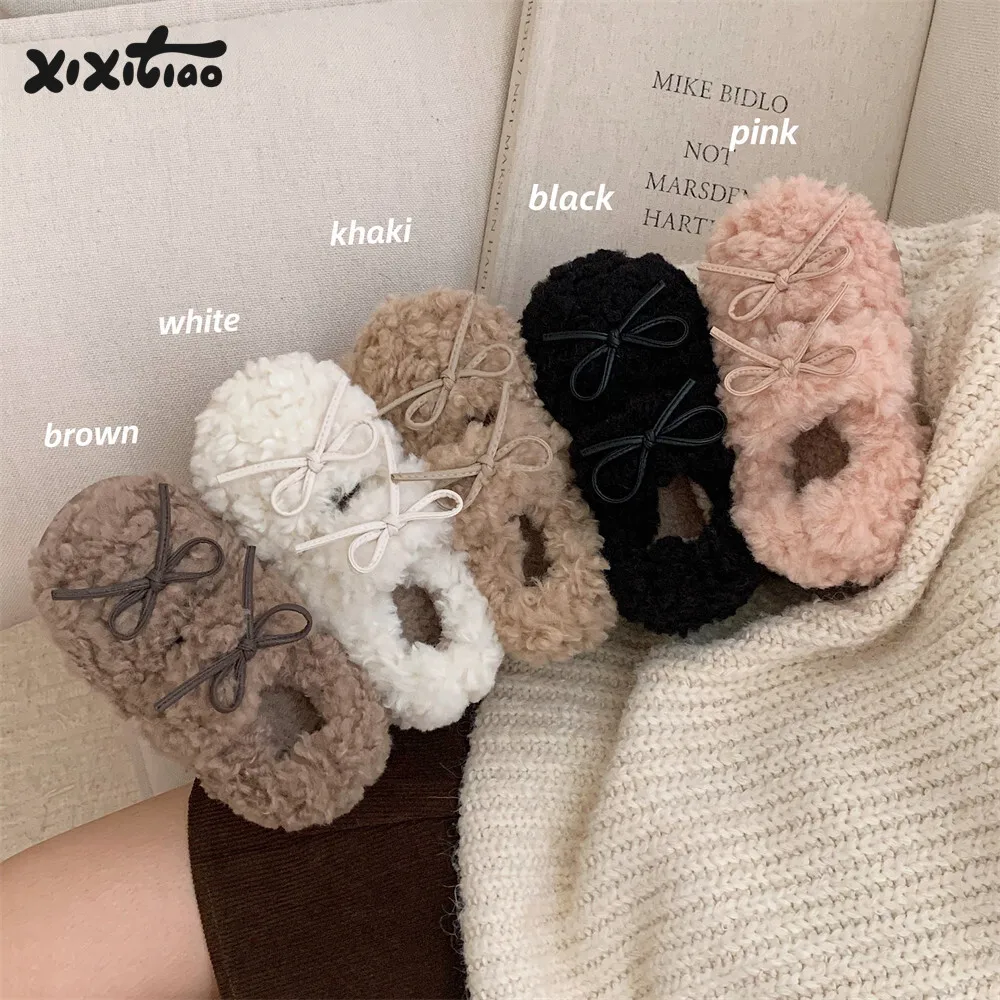 

Kids Cotton Shoes Winter Children's Sweet Bow Hairy Shoes For Girls Korean Version Fashion With Plush Warm Bean Shoes