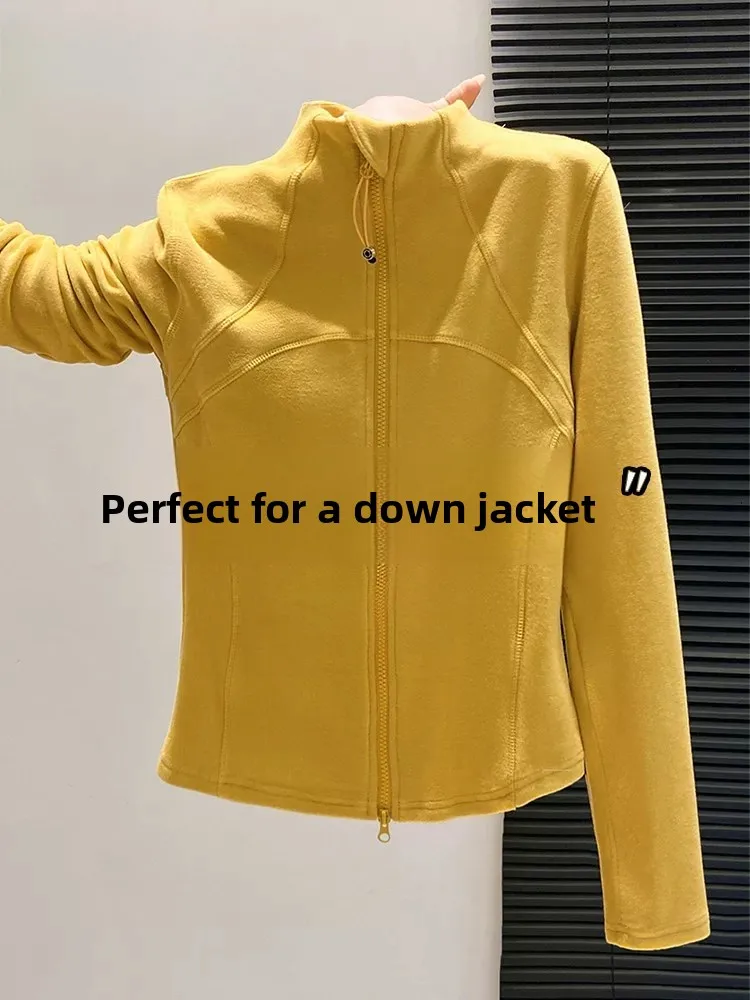 Elegant Long Sleeve Velvet Jacket High Collar Slim Fit Korean Style Women's Outerwear Straight Cut Thickened Zipper Design