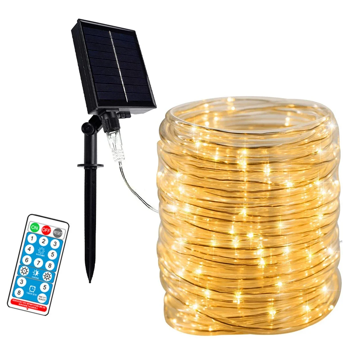 Solar LED Copper Tube Fairy Neon Rope String Light Waterproof Remote Christmas Lamp for Garden Yard Pool Fence Wedding DIY Decor